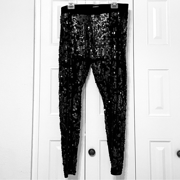 Express Black Sequin Leggings - Picture 4 of 12